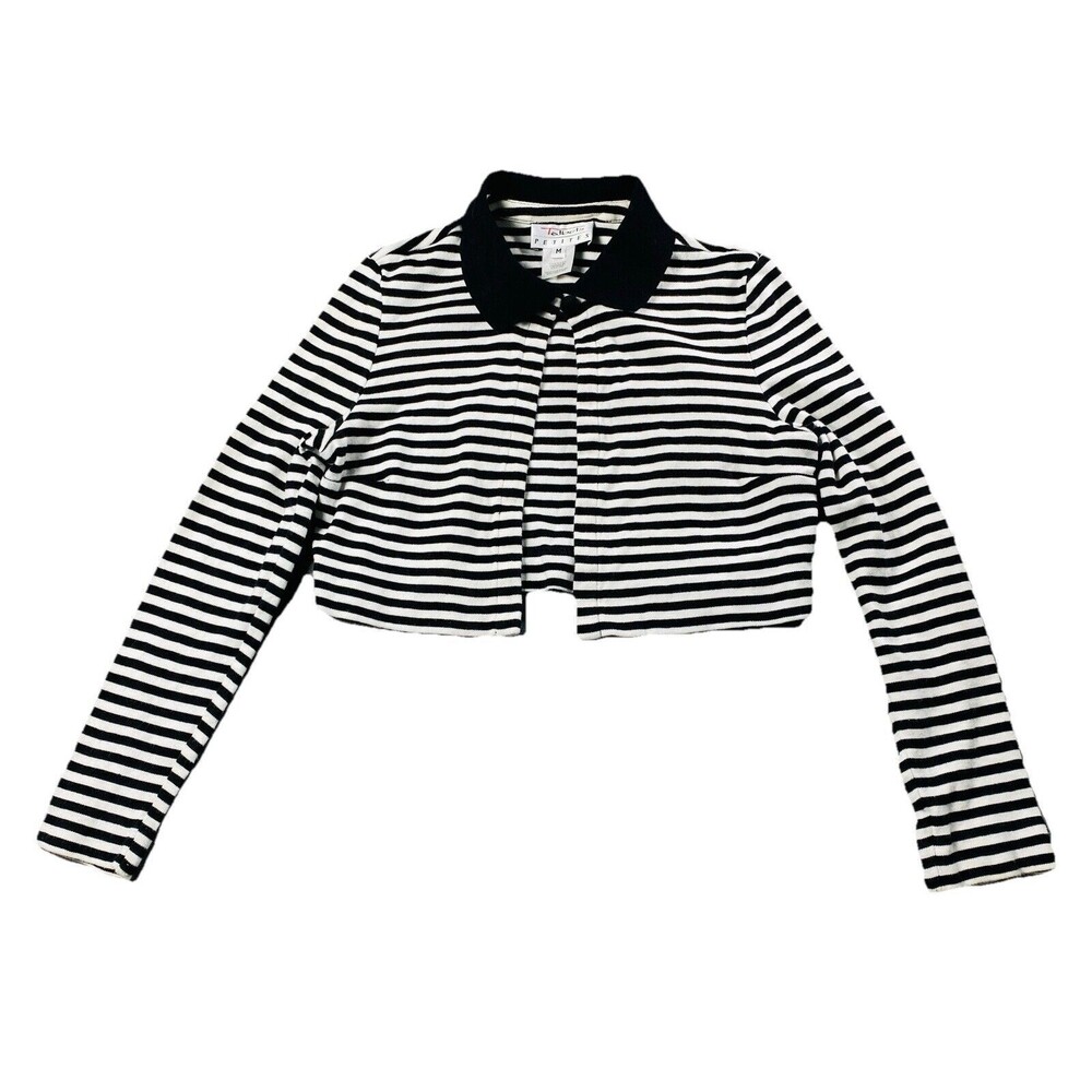 Talbot Women Petite Bolero Strip Cardigan Open One Button Size M